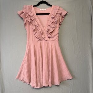 Saints+Secrets Womens Ruffled V-Neck Mini Dress Size M Pink Coquette Dainty READ